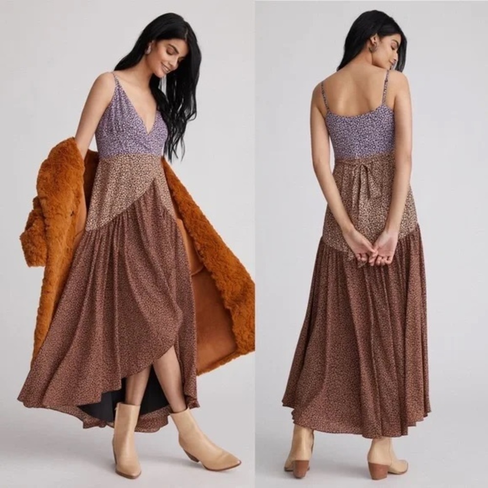 Anthropologie Hutch Contrast High Low Sleeveless Dress Elma Wrap Leopard 563